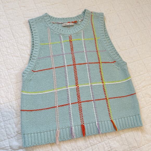 Alice + Olivia Rosalina Grid Shell Sweater Vest Plaid Large - Picture 1 of 10